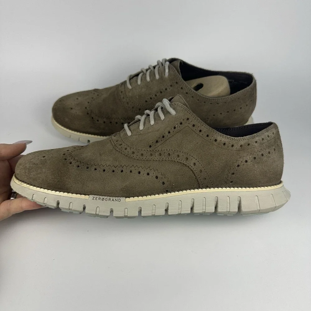 Cole Haan ZERØGRAND Remastered Wingtip Oxford Truffle Suede Men's 10.5M